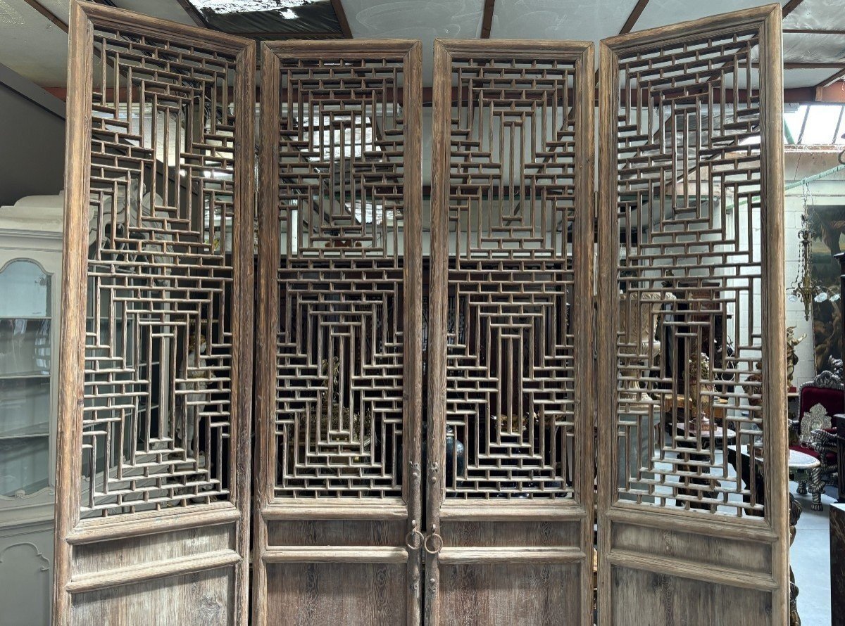 Grande Porte Décorative à 4 éléments En Bois Massif Du 19e Siècle.-photo-2
