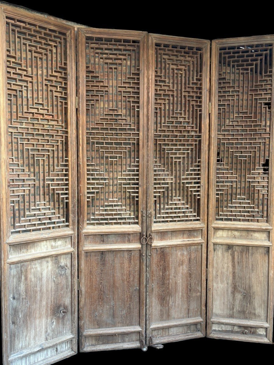 Grande Porte Décorative à 4 éléments En Bois Massif Du 19e Siècle.-photo-4