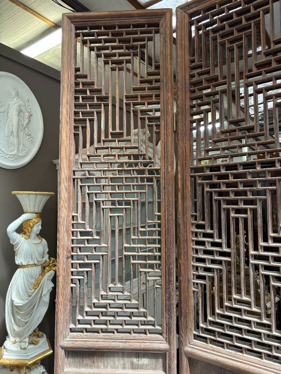 Grande Porte Décorative à 4 éléments En Bois Massif Du 19e Siècle.-photo-1