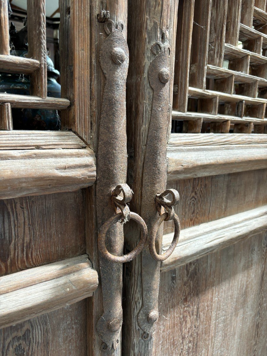 Grande Porte Décorative à 4 éléments En Bois Massif Du 19e Siècle.-photo-3