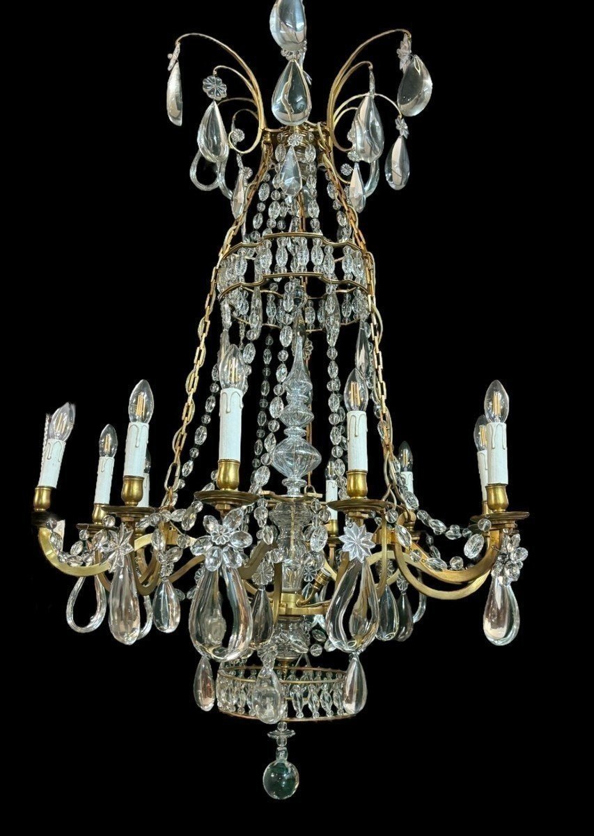 Grand Lustre En Bronze Et Cristal Fin 19ème ( 130 Cm ).-photo-7