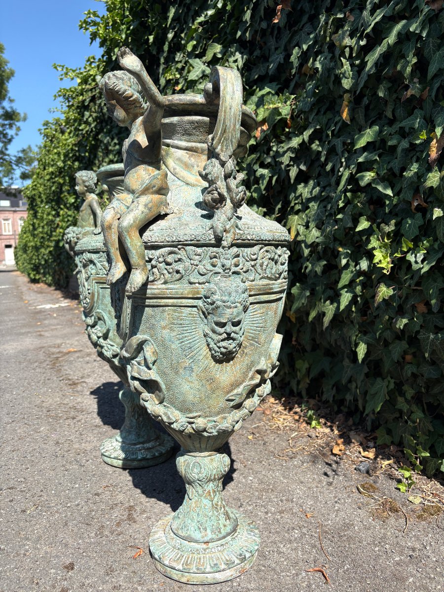 A Pair Of Large 19th-century Bronze Castle Vases.-photo-1