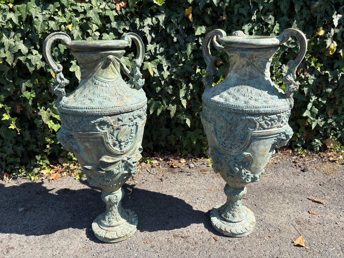 A Pair Of Large 19th-century Bronze Castle Vases.-photo-5