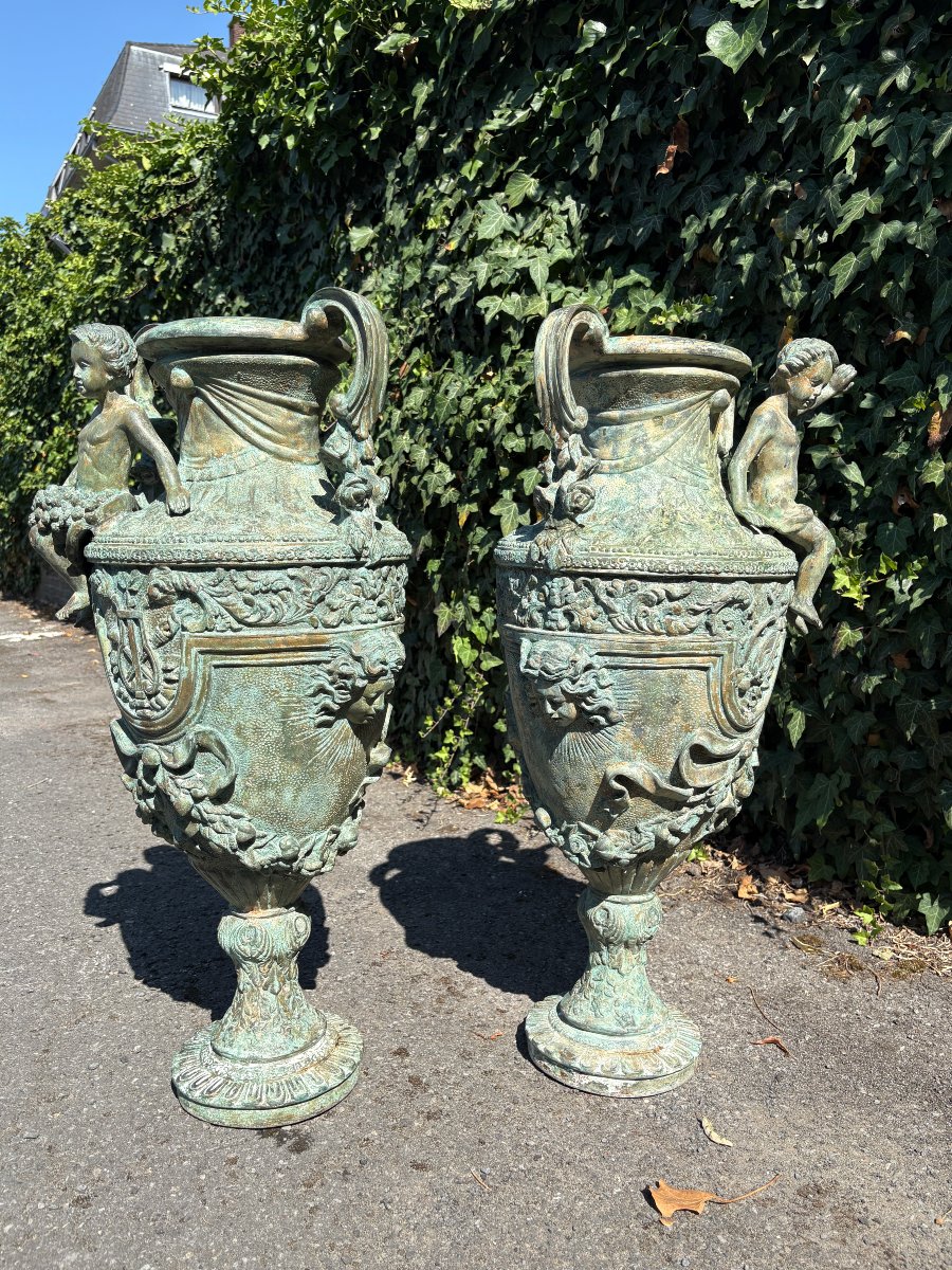 A Pair Of Large 19th-century Bronze Castle Vases.-photo-8