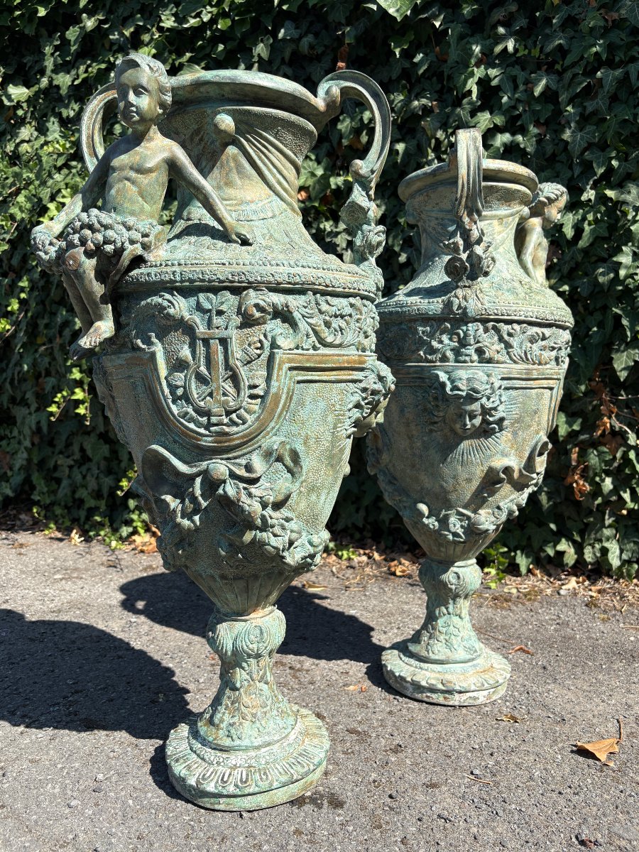 A Pair Of Large 19th-century Bronze Castle Vases.