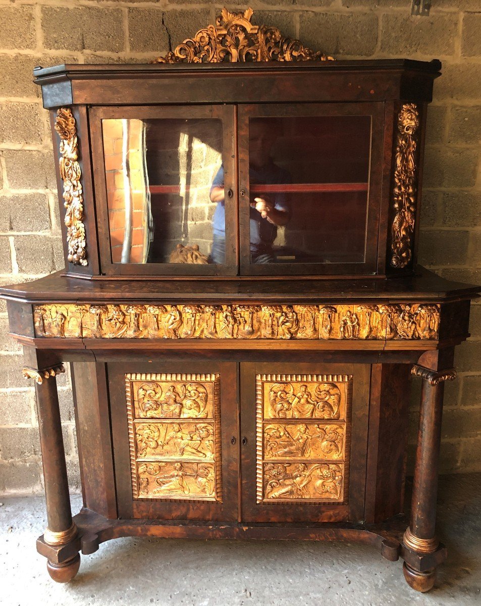 Vitrine / Secrétaire Spéciale En Placage De Ronce De Noyer Début 19ème.-photo-2