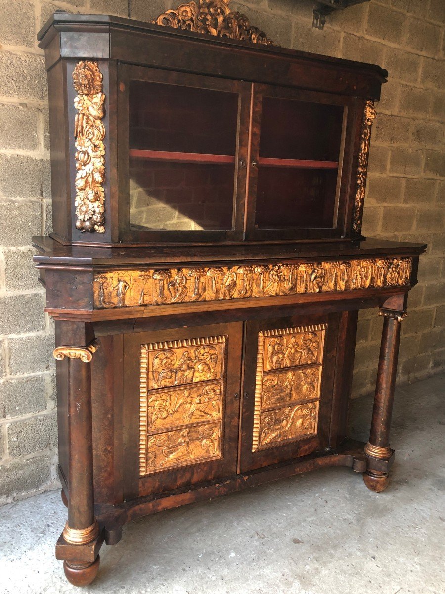 Vitrine / Secrétaire Spéciale En Placage De Ronce De Noyer Début 19ème.