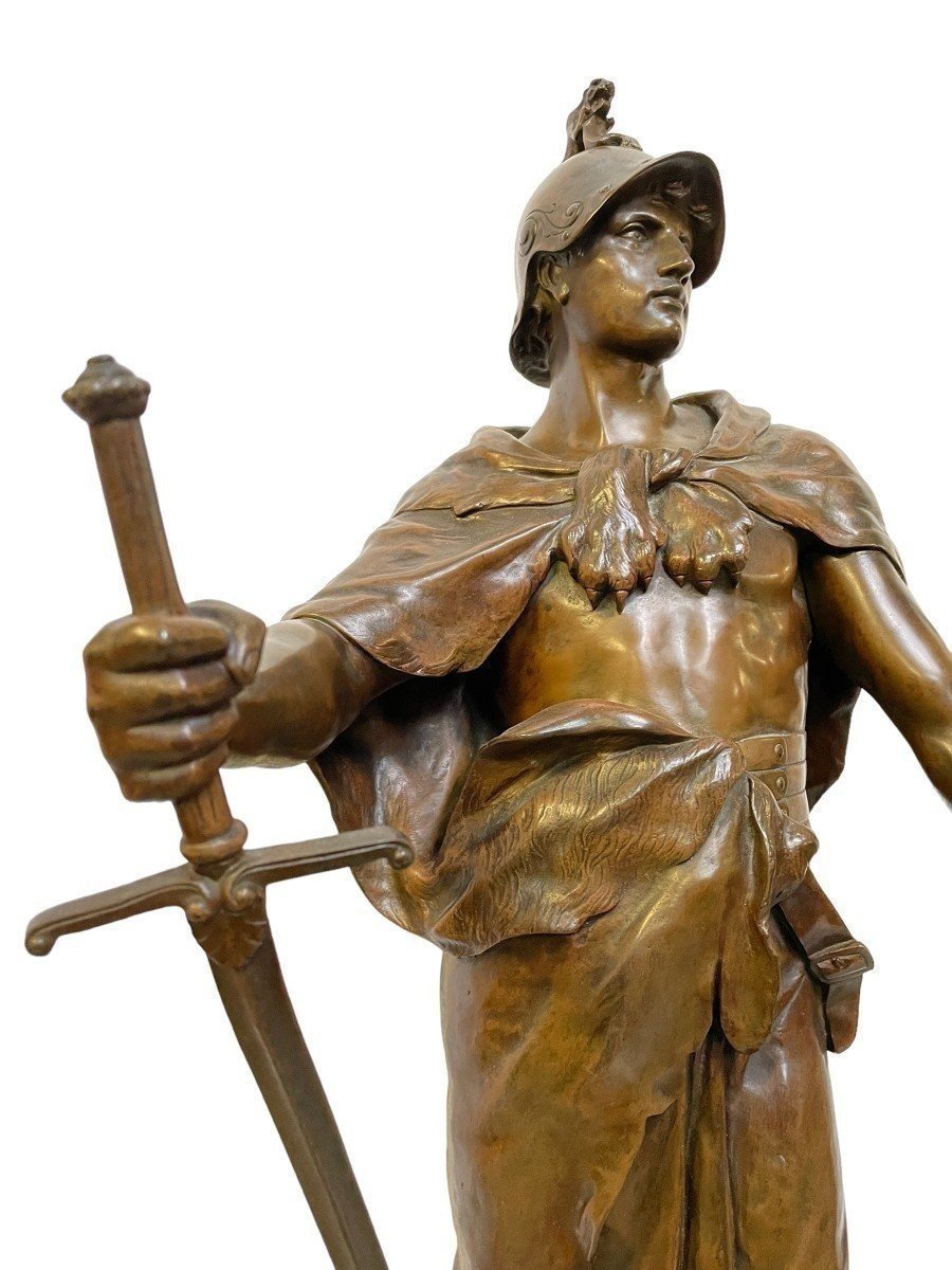 Large Bronze Sculpture "le Devoir" (honor Patria) By E. Picault, 19th Century (78 Cm).-photo-3