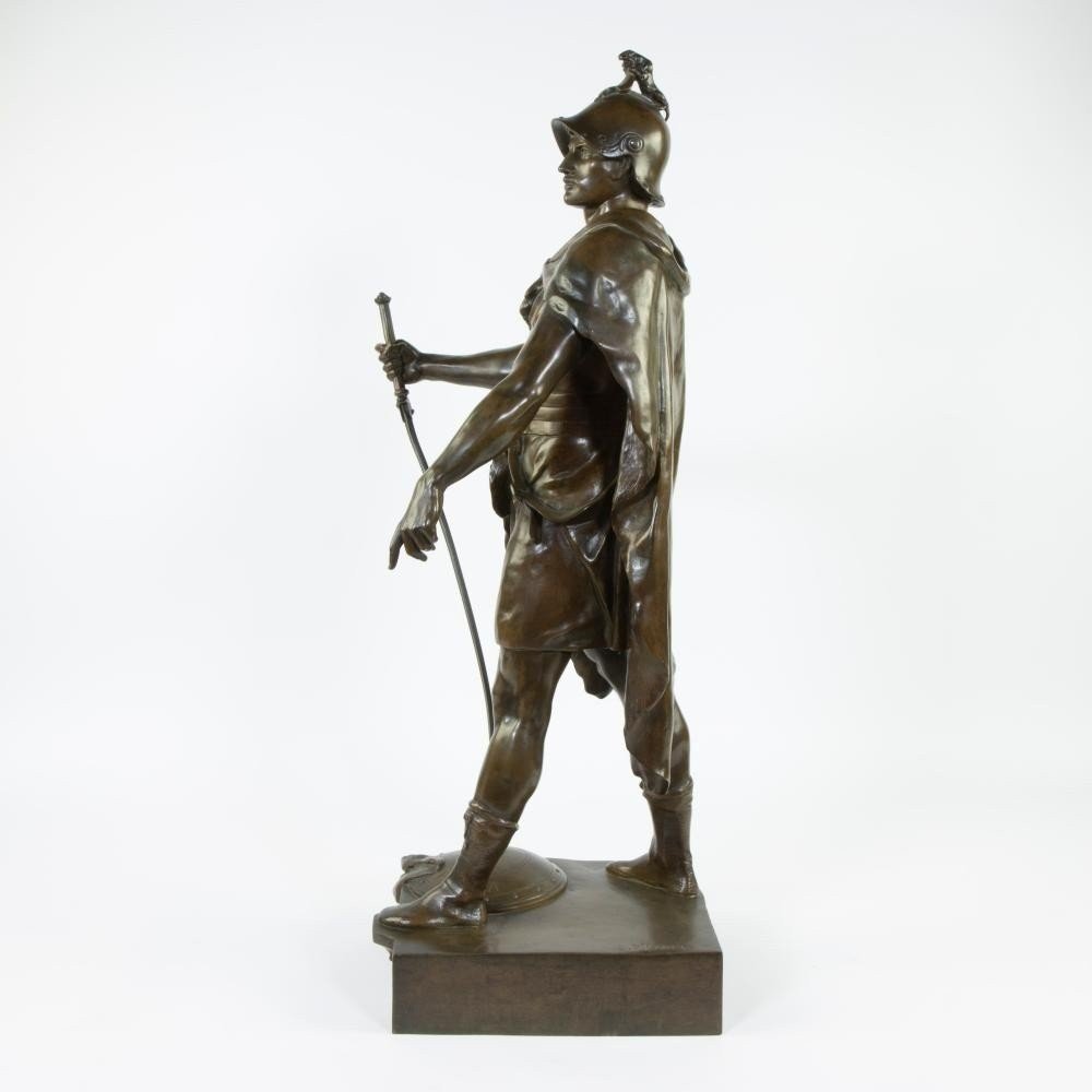 Large Bronze Sculpture "le Devoir" (honor Patria) By E. Picault, 19th Century (78 Cm).-photo-1