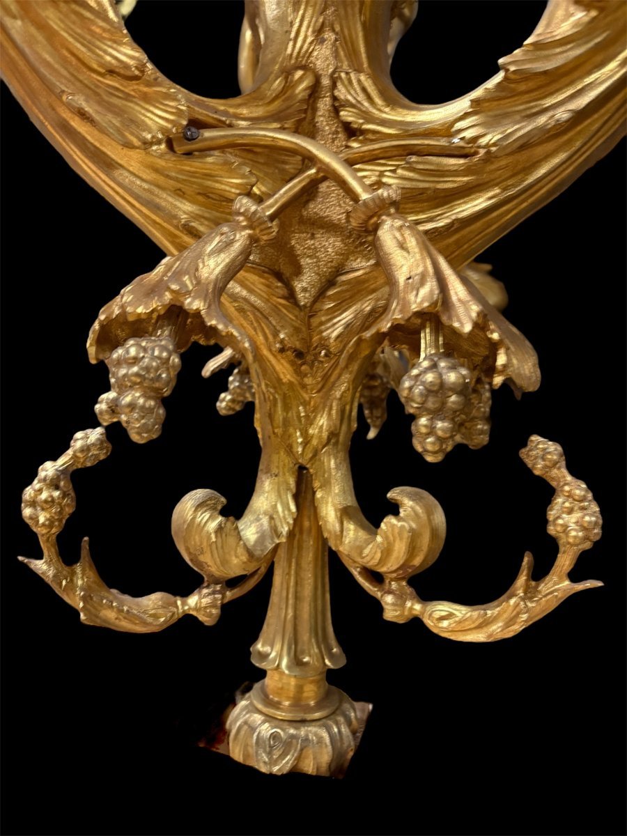 A Pair Of Large 20th-century Gilded Bronze Chandeliers Depicting Three Mythological Women.-photo-4