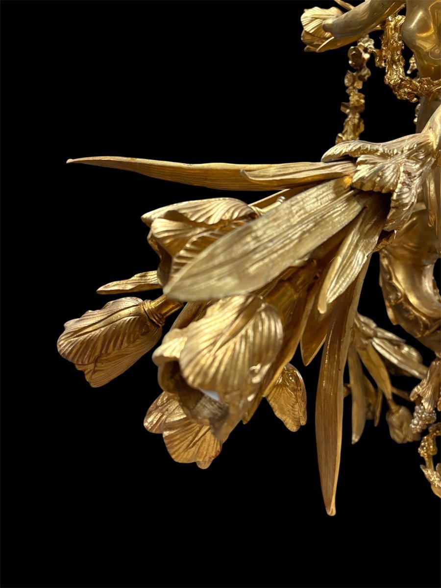 A Pair Of Large 20th-century Gilded Bronze Chandeliers Depicting Three Mythological Women.-photo-5