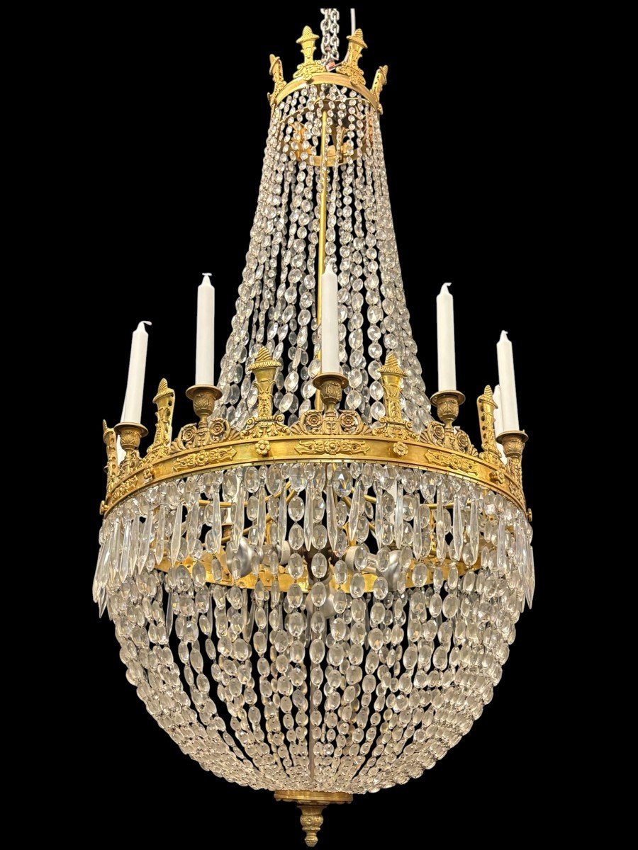 Very Large (148 Cm) "pearl Bag" Chandelier In The Empire Style, Circa 1900-photo-2