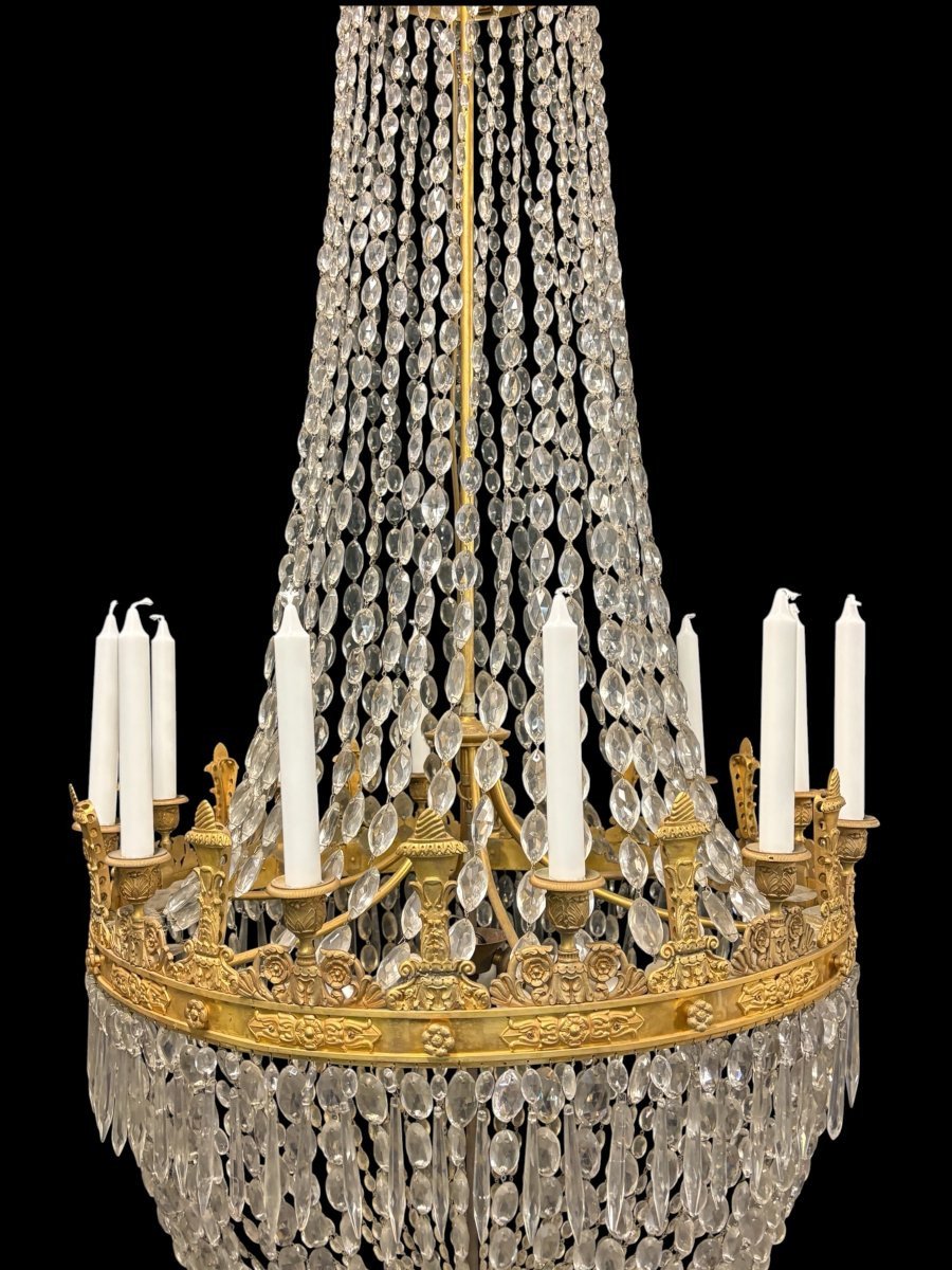 Very Large (148 Cm) "pearl Bag" Chandelier In The Empire Style, Circa 1900-photo-4