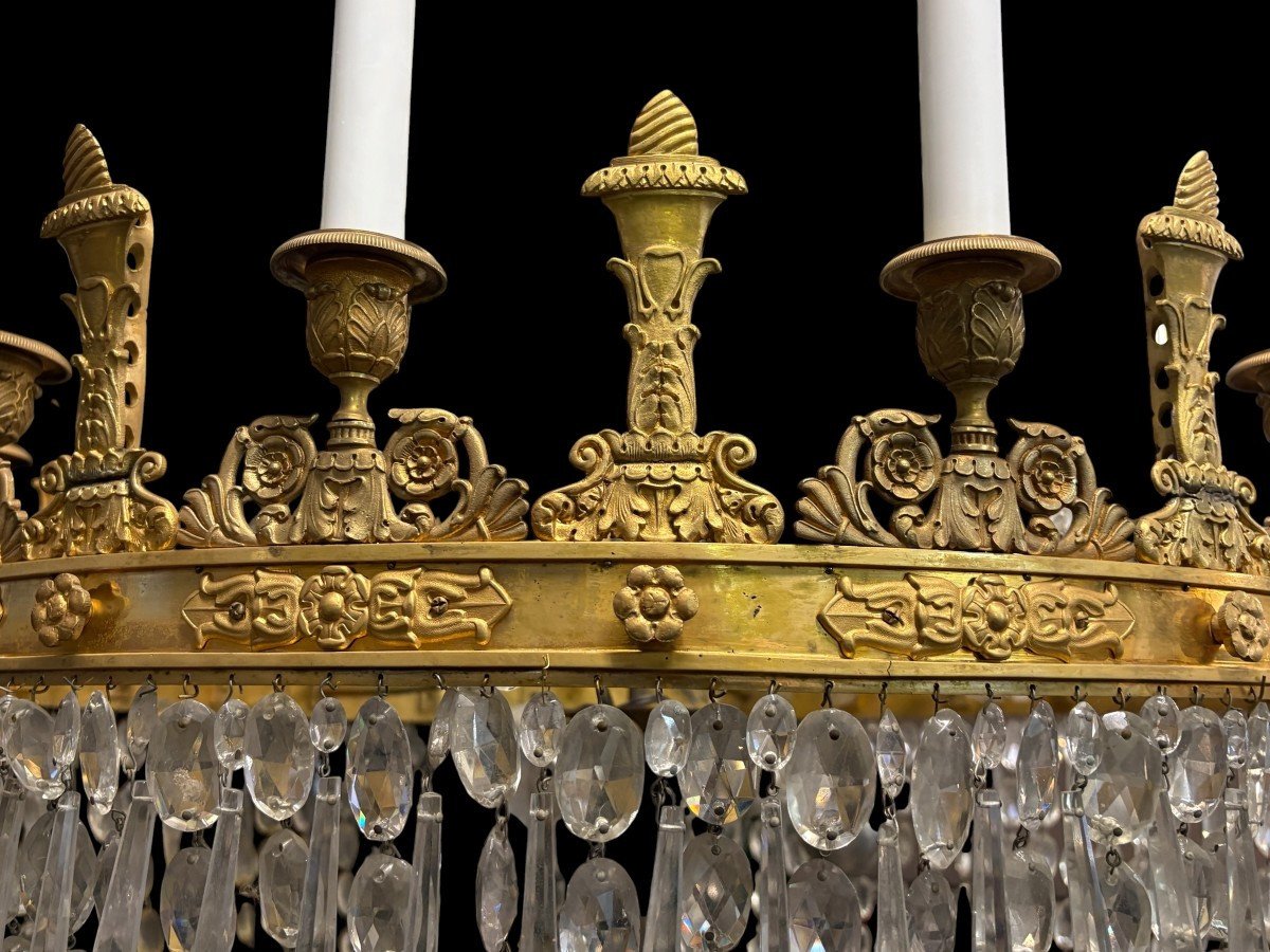 Very Large (148 Cm) "pearl Bag" Chandelier In The Empire Style, Circa 1900-photo-1