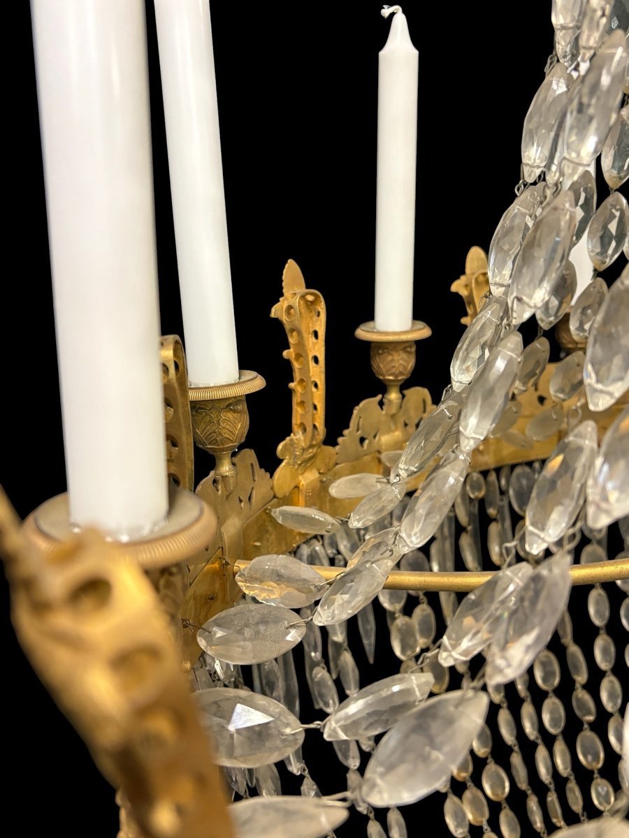 Very Large (148 Cm) "pearl Bag" Chandelier In The Empire Style, Circa 1900-photo-2