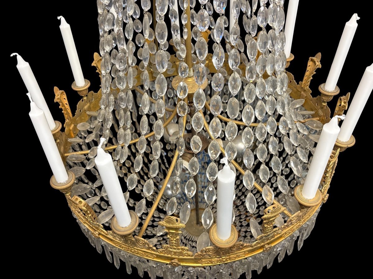 Very Large (148 Cm) "pearl Bag" Chandelier In The Empire Style, Circa 1900-photo-3