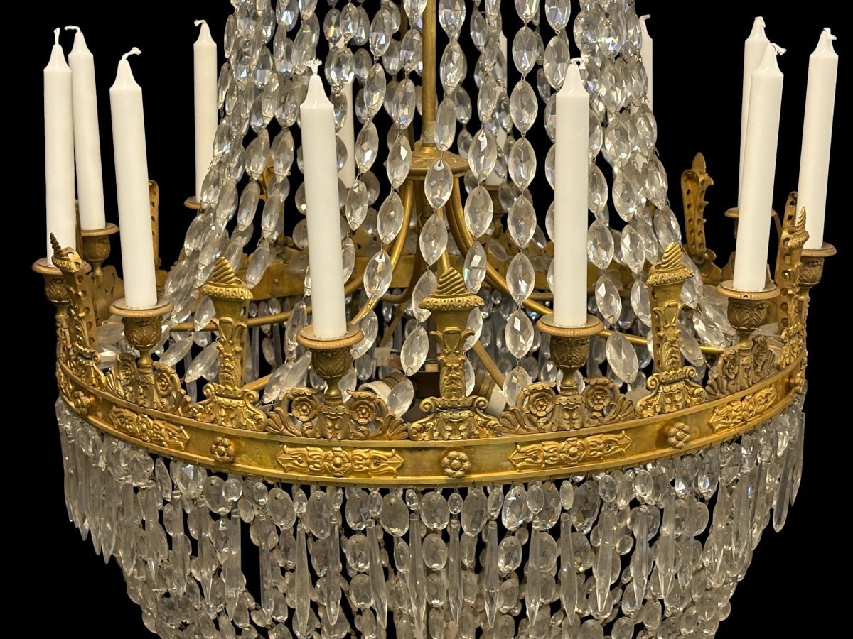 Very Large (148 Cm) "pearl Bag" Chandelier In The Empire Style, Circa 1900-photo-4