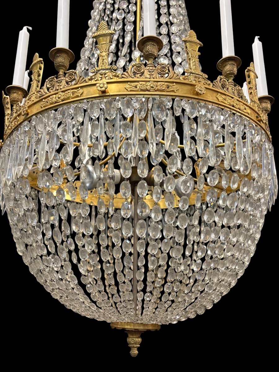 Very Large (148 Cm) "pearl Bag" Chandelier In The Empire Style, Circa 1900-photo-6