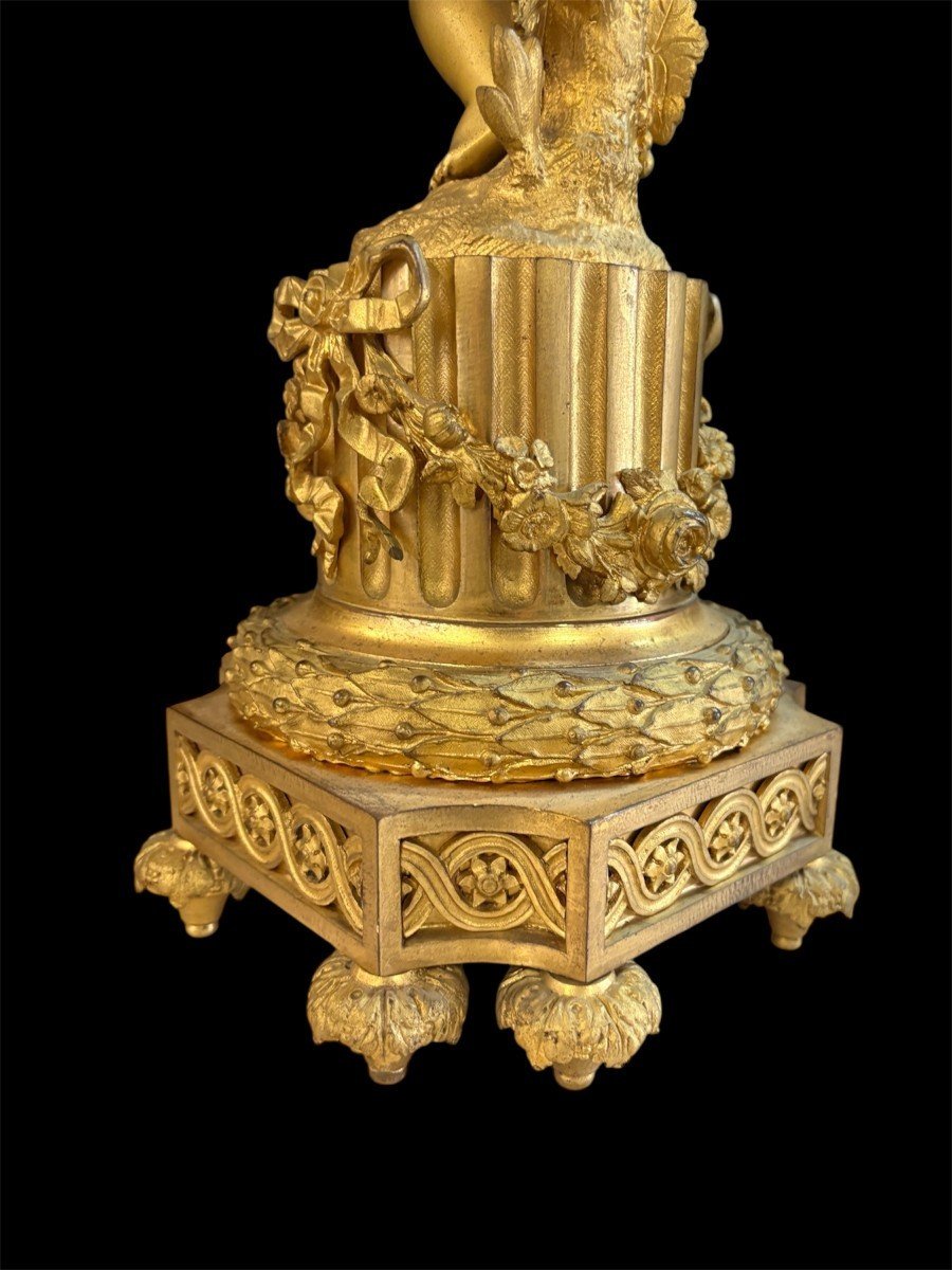 Grand garniture de cheminée en bronze doré. Paris, XIXe siècle.-photo-6