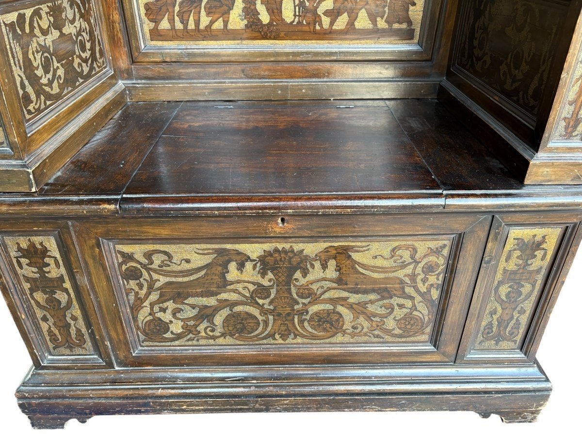 Banc d'entrée italien en noyer du XIXe siècle-photo-1