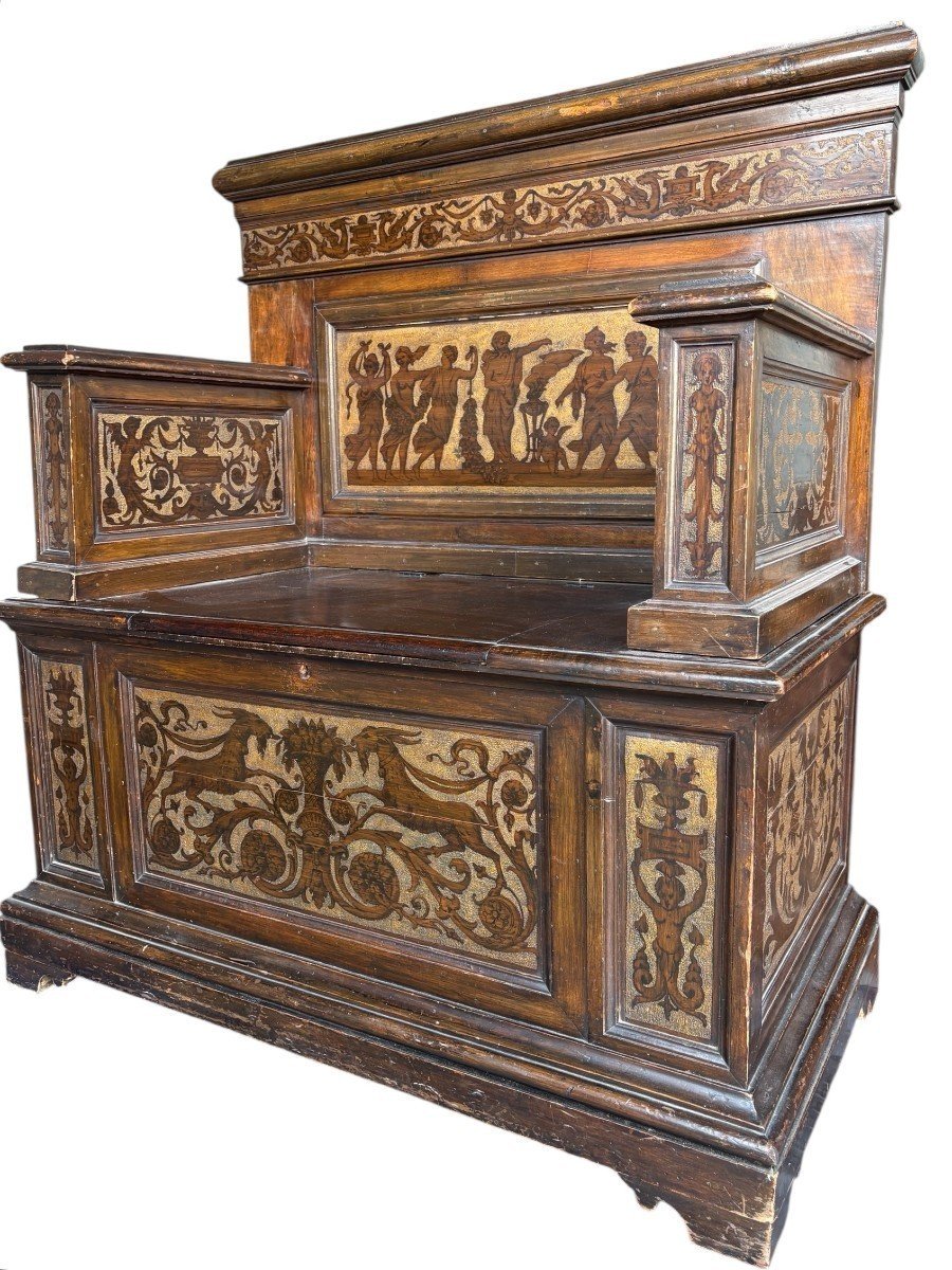 Banc d'entrée italien en noyer du XIXe siècle