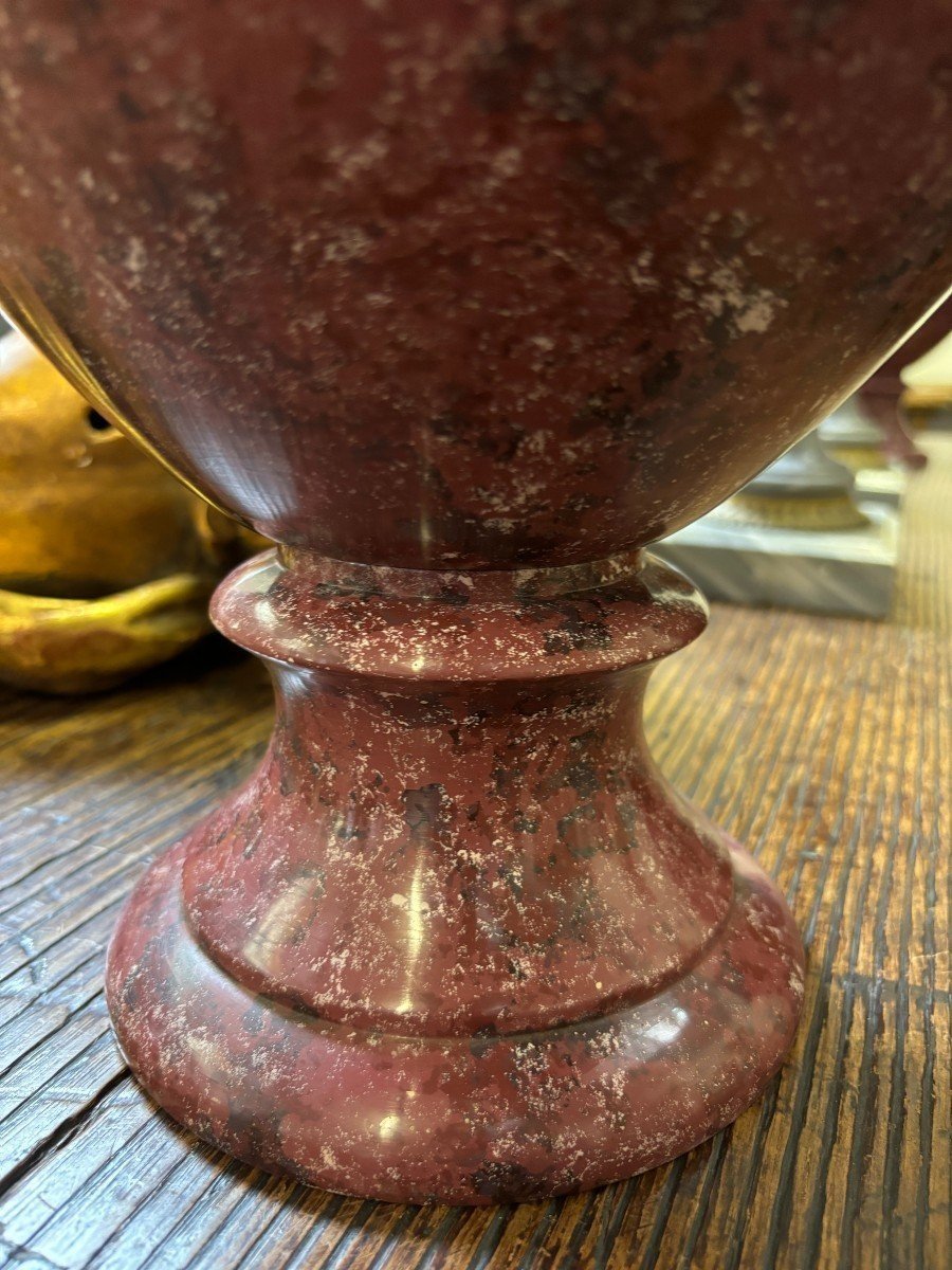 Pair Of Wooden Vases With Lids, Painted To Resemble Porphyry, 20th Century. (62 Cm)-photo-5