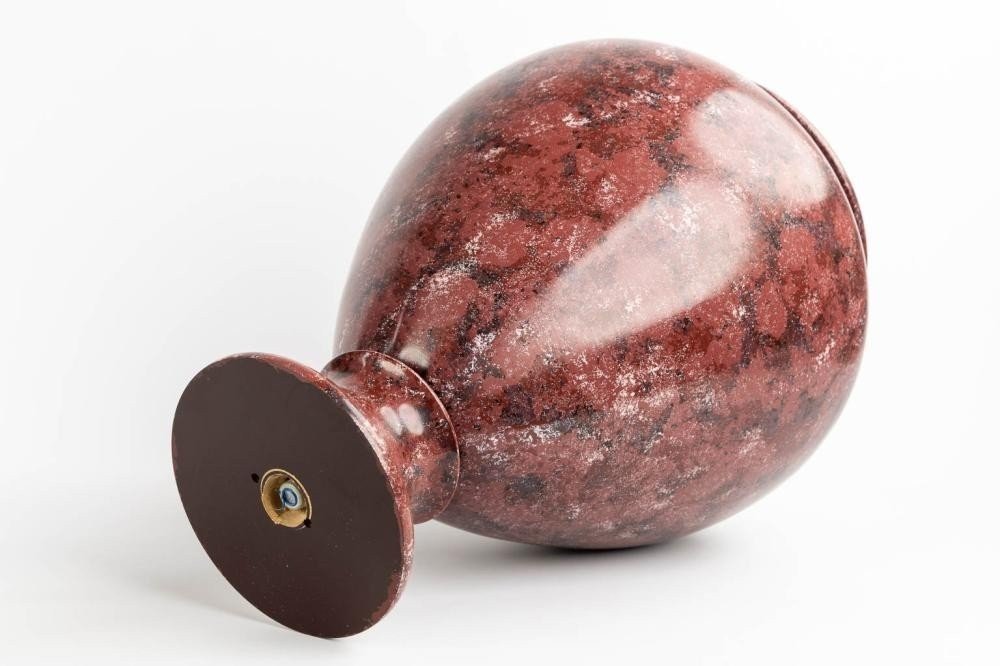 Pair Of Wooden Vases With Lids, Painted To Resemble Porphyry, 20th Century. (62 Cm)-photo-6