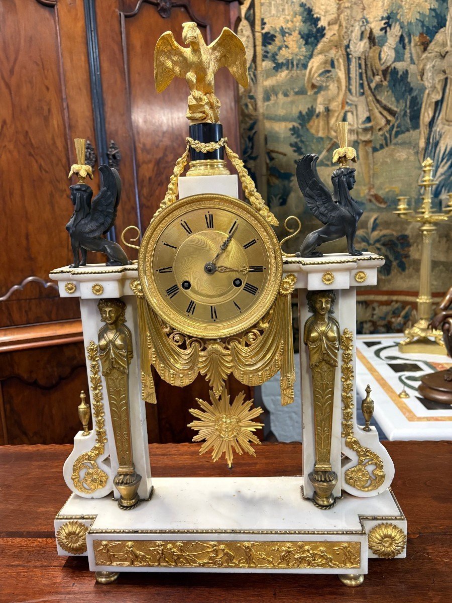 Grande pendule portique ( 64,5 cm ) de style Empire, XIXe siècle-photo-3