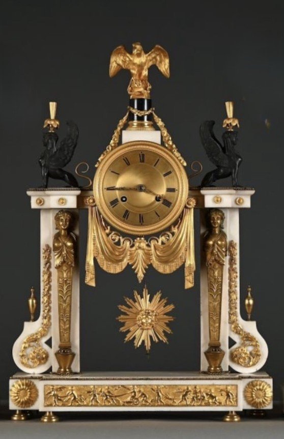 Grande pendule portique ( 64,5 cm ) de style Empire, XIXe siècle-photo-8