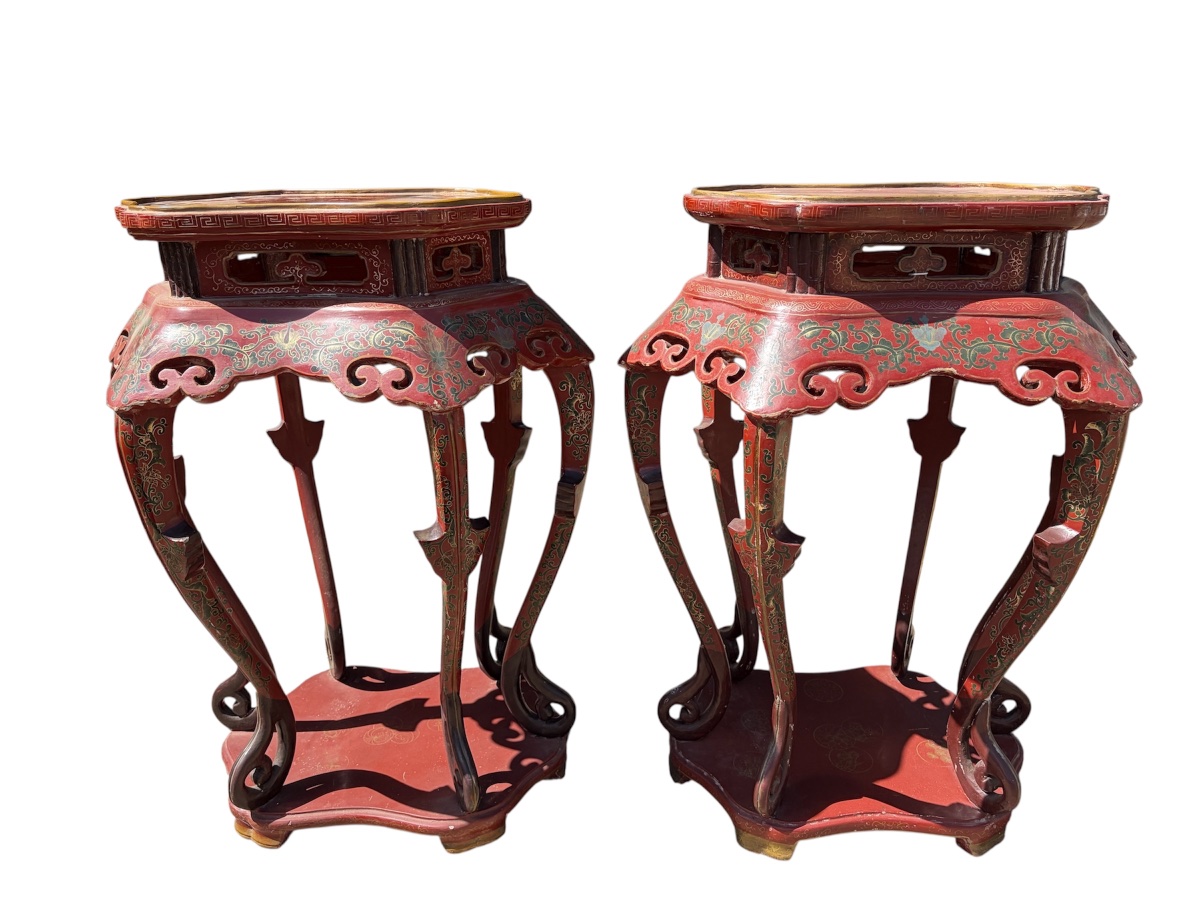 A Set Of Chinese Tables In Red And Gold Lacquer -photo-2