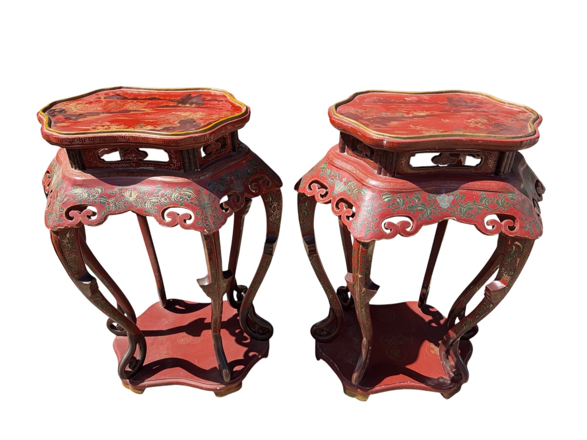A Set Of Chinese Tables In Red And Gold Lacquer -photo-3