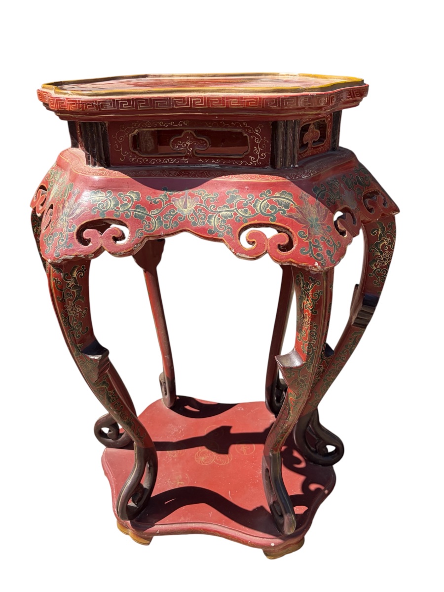 A Set Of Chinese Tables In Red And Gold Lacquer -photo-1
