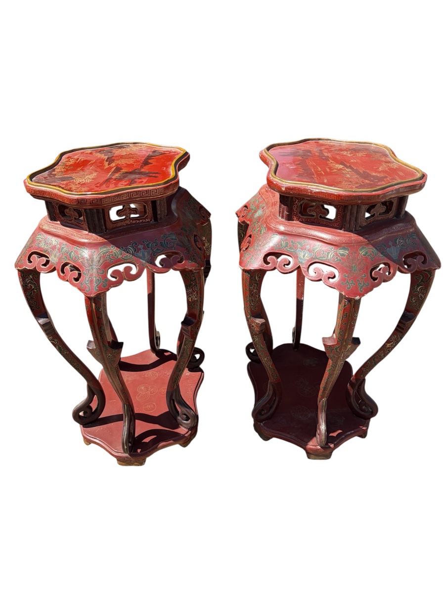 A Set Of Chinese Tables In Red And Gold Lacquer -photo-6