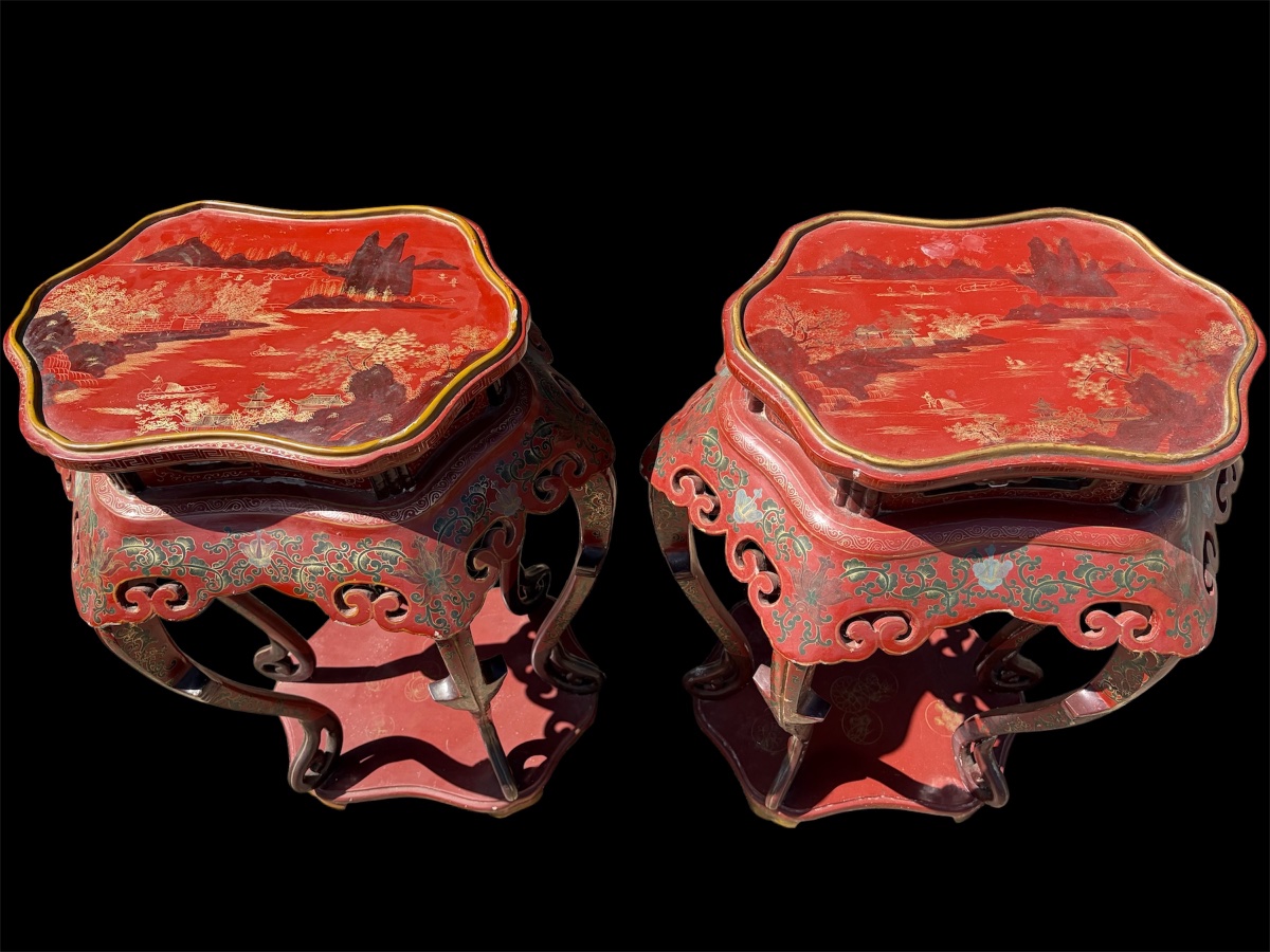 A Set Of Chinese Tables In Red And Gold Lacquer -photo-8