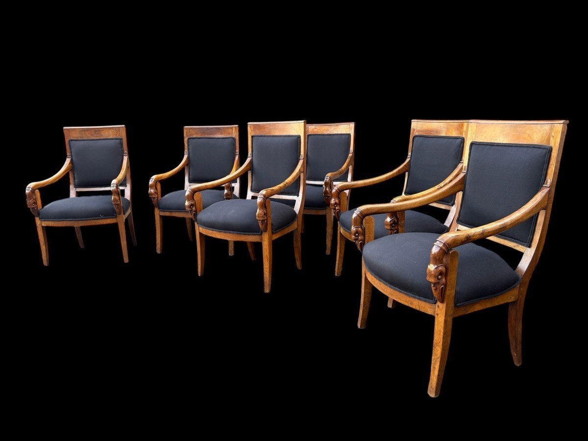 Set Of 6 Charles X Armchairs, 19th Century.-photo-3
