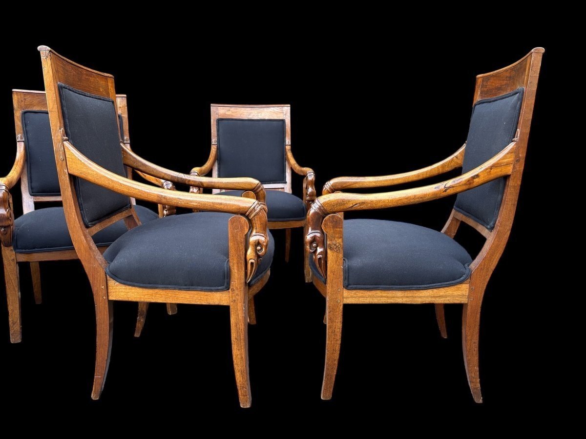 Set Of 6 Charles X Armchairs, 19th Century.-photo-4