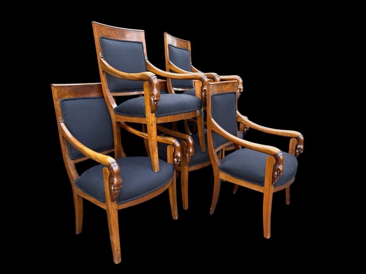 Set Of 6 Charles X Armchairs, 19th Century.-photo-4