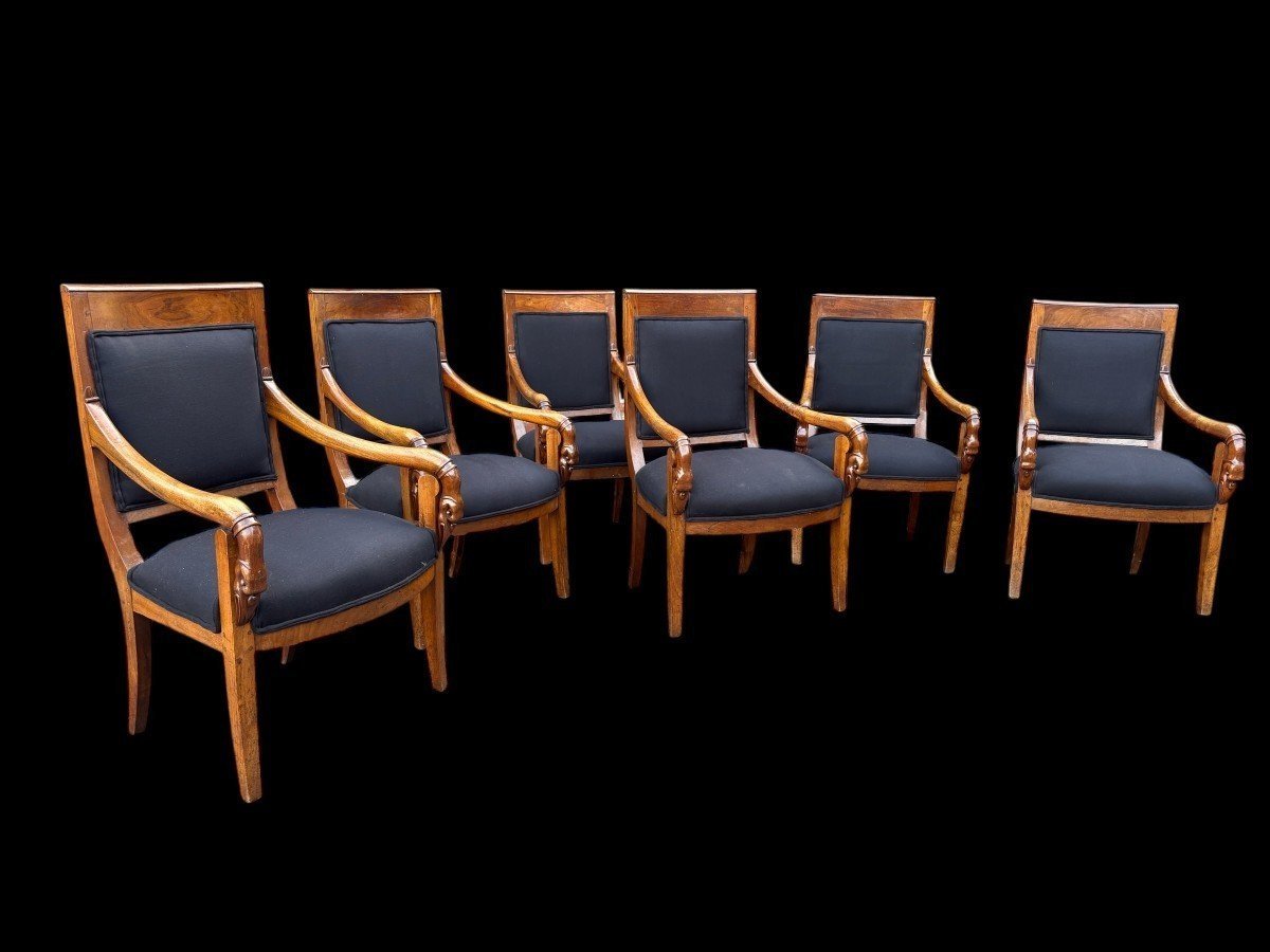 Set Of 6 Charles X Armchairs, 19th Century.