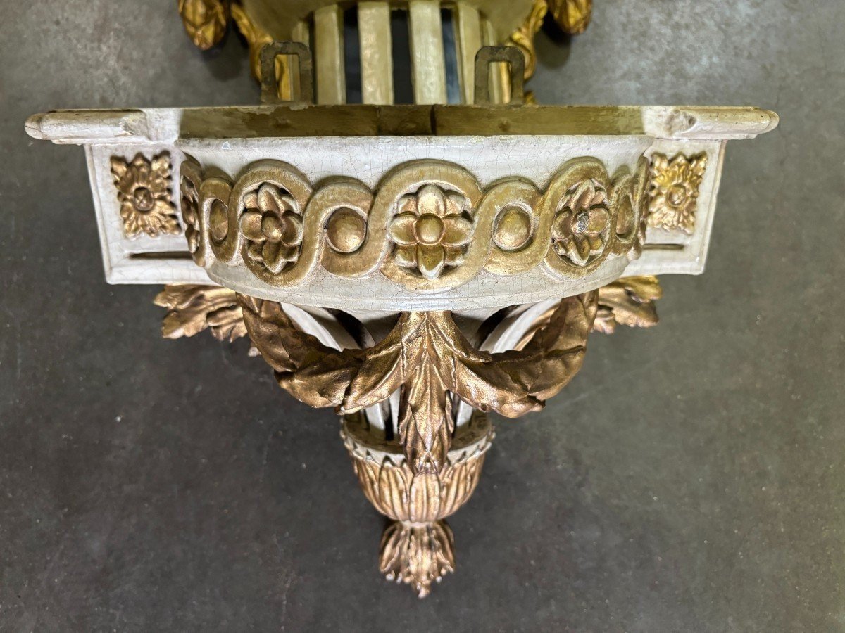 Cartel Mural Sur Socle Louis XVI En Bois Peint 18ème.-photo-3