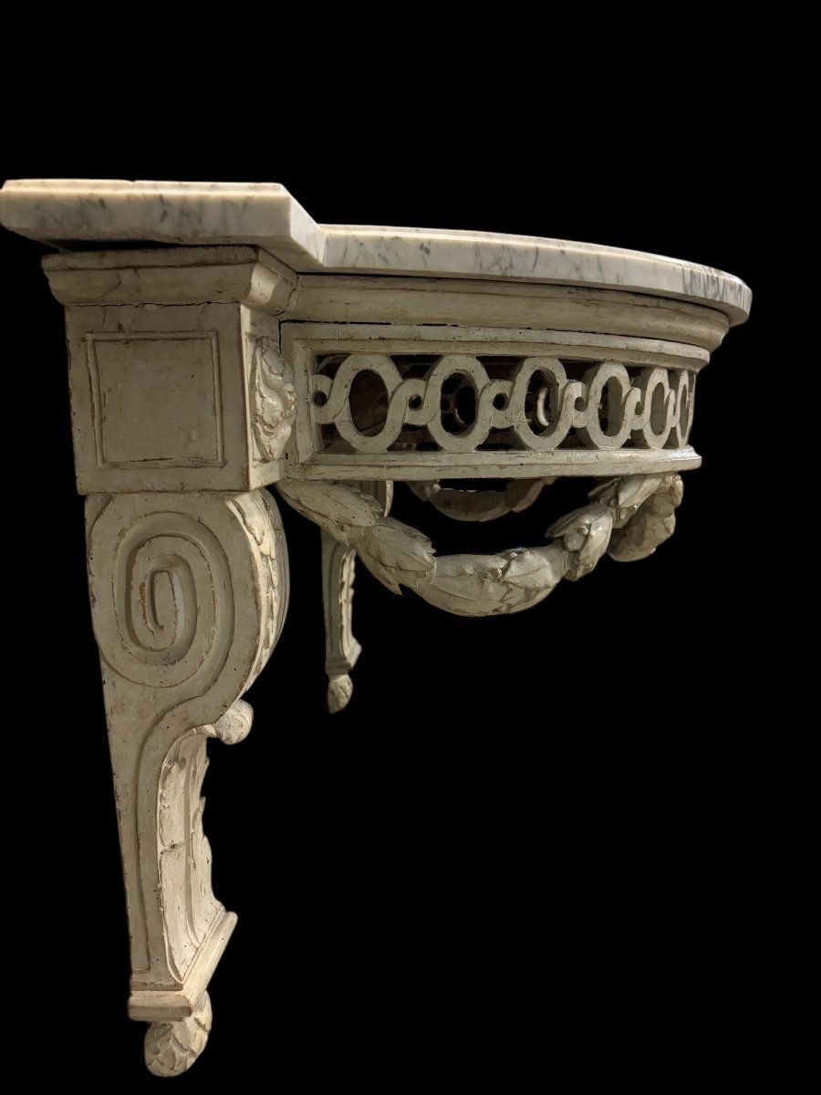 Beautiful 18th-century Louis XVI-style Wall Console In Painted Wood.-photo-2
