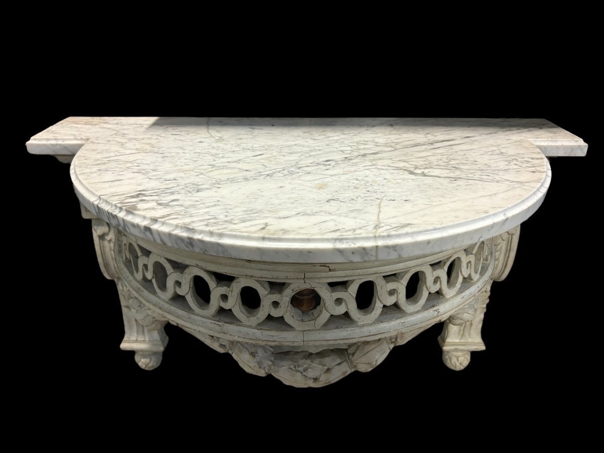 Beautiful 18th-century Louis XVI-style Wall Console In Painted Wood.-photo-3