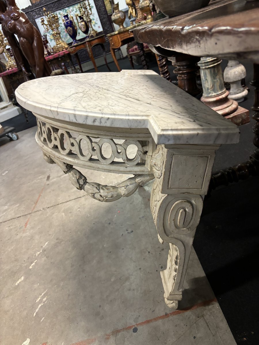Beautiful 18th-century Louis XVI-style Wall Console In Painted Wood.-photo-3