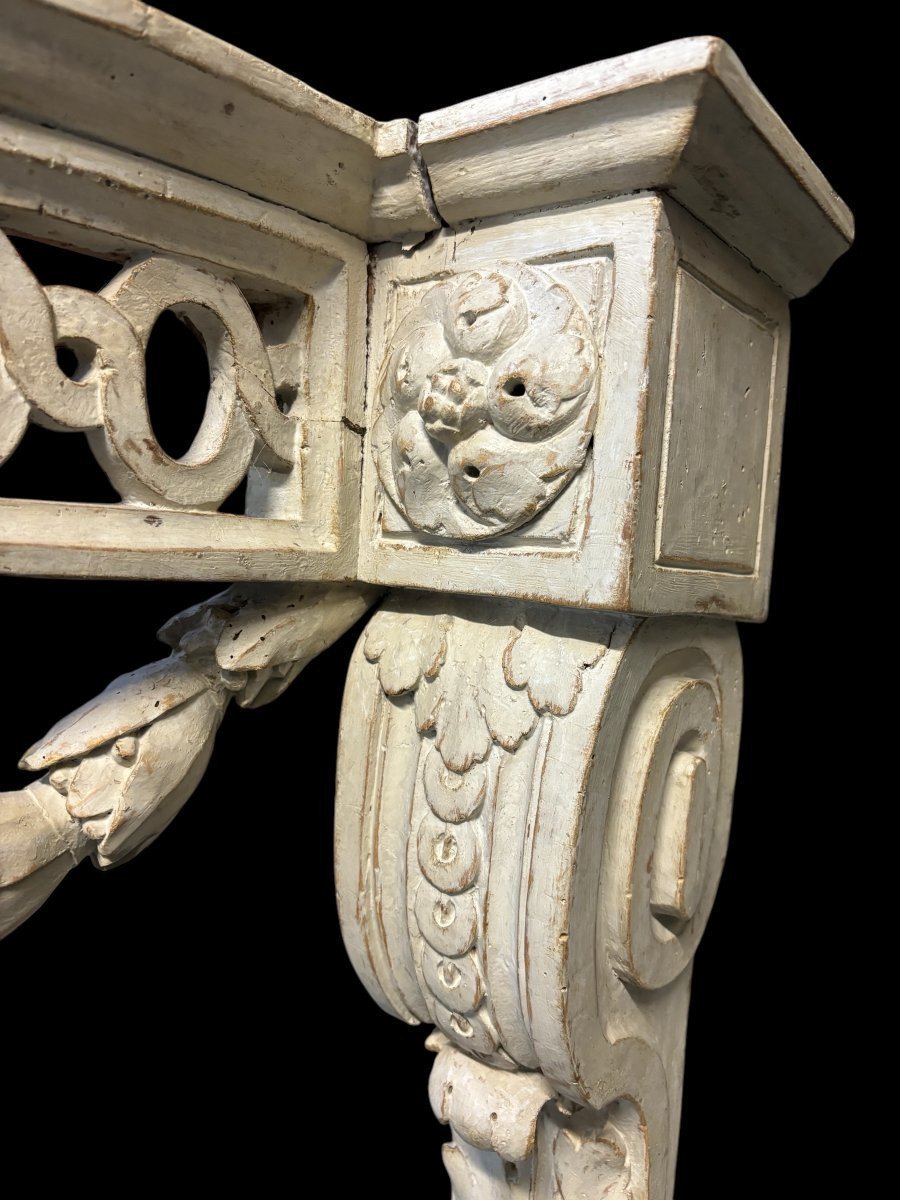 Beautiful 18th-century Louis XVI-style Wall Console In Painted Wood.-photo-4