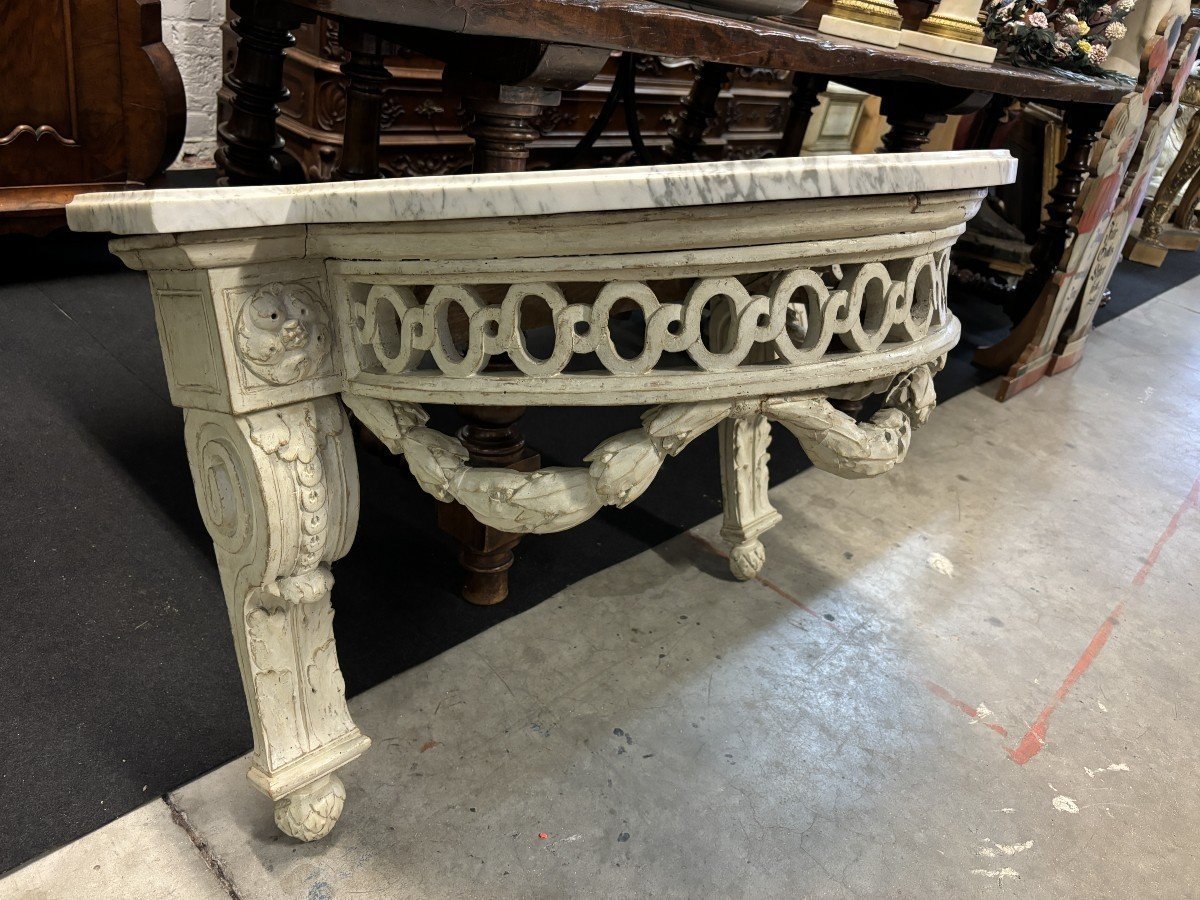 Beautiful 18th-century Louis XVI-style Wall Console In Painted Wood.-photo-8