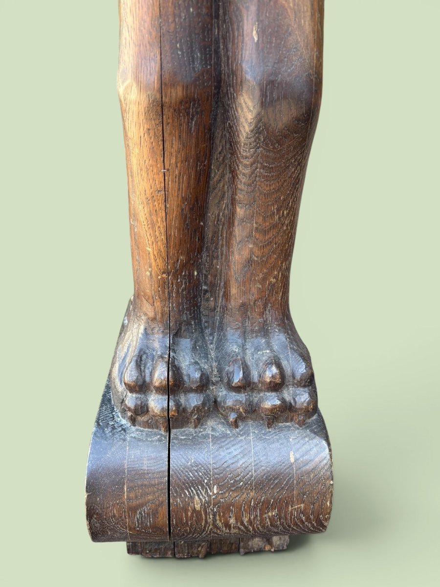 Grande sculpture ( 127 cm ) en chêne « panthère ailée » de style Empire, fin 19ème.-photo-5