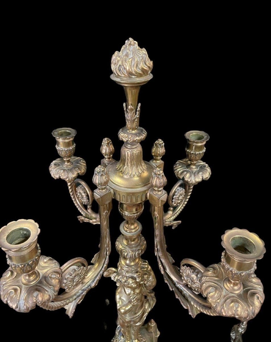 Pair Of Large 19th-century Bronze Candelabras With Angels (76 Cm)-photo-4