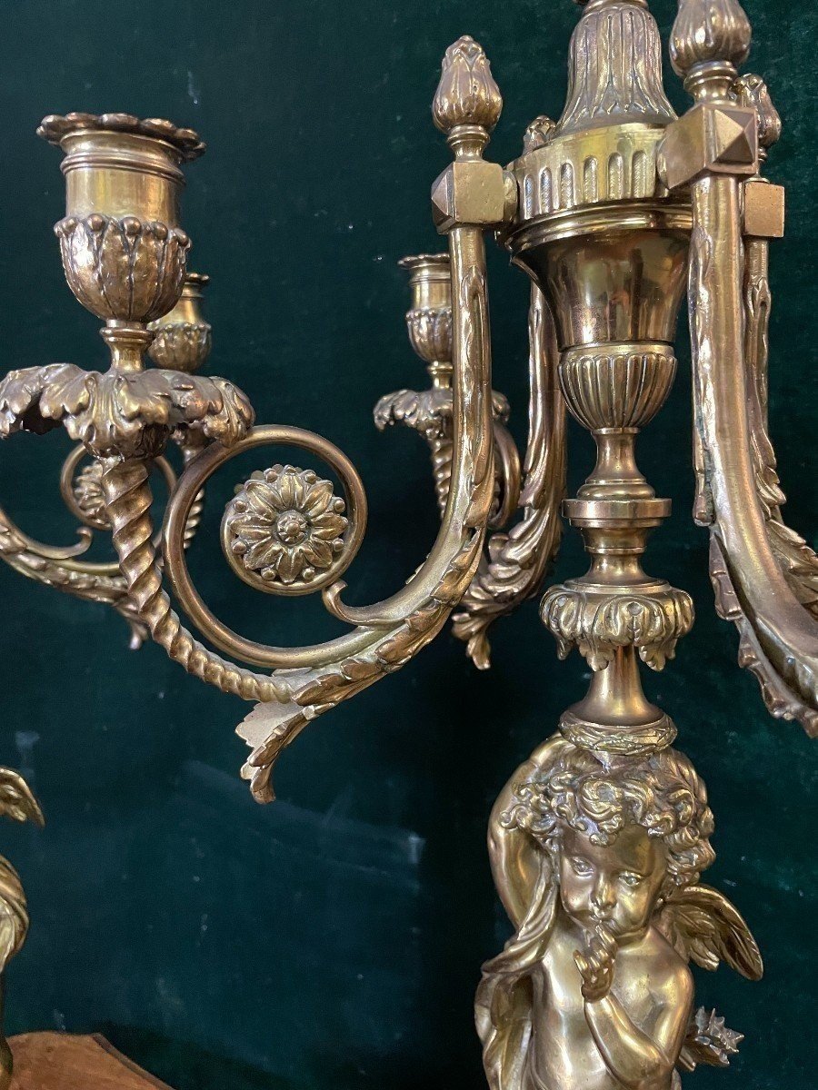 Pair Of Large 19th-century Bronze Candelabras With Angels (76 Cm)-photo-4