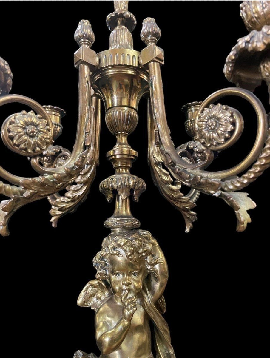 Pair Of Large 19th-century Bronze Candelabras With Angels (76 Cm)-photo-5