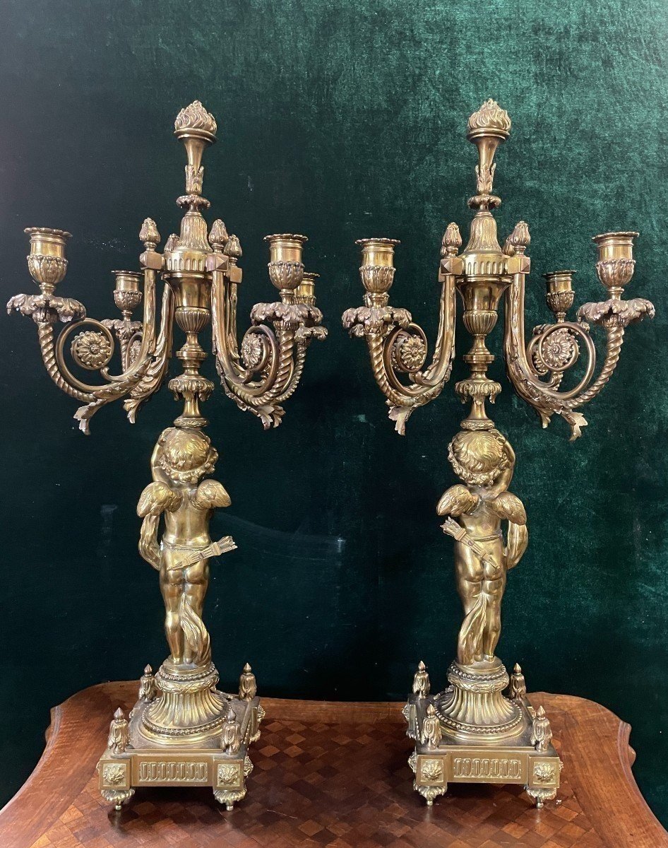 Pair Of Large 19th-century Bronze Candelabras With Angels (76 Cm)-photo-7