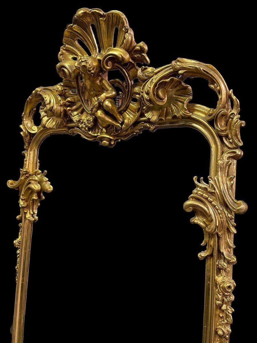 Grand Miroir De Style Louis XV Avec Putti En Bois Doré 19ème.-photo-7